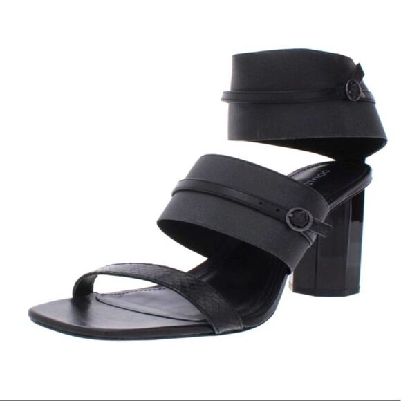 Donald Pliner Buy Black Ankle Strap Black Chunky High Heel Leather Sandals 9.5 - Picture 1 of 11